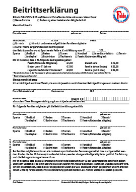 TuS Felde e.V. Beitrittserklärung SEPA